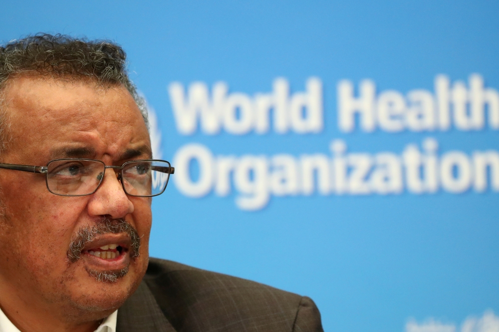 :FILE PHOTO: Director-General of the World Health Organization (WHO) Tedros Adhanom Ghebreyesus speaks during a news conference after a meeting of the Emergency Committee on the novel coronavirus (2019-nCoV) in Geneva, Switzerland January 30, 2020. REUTER