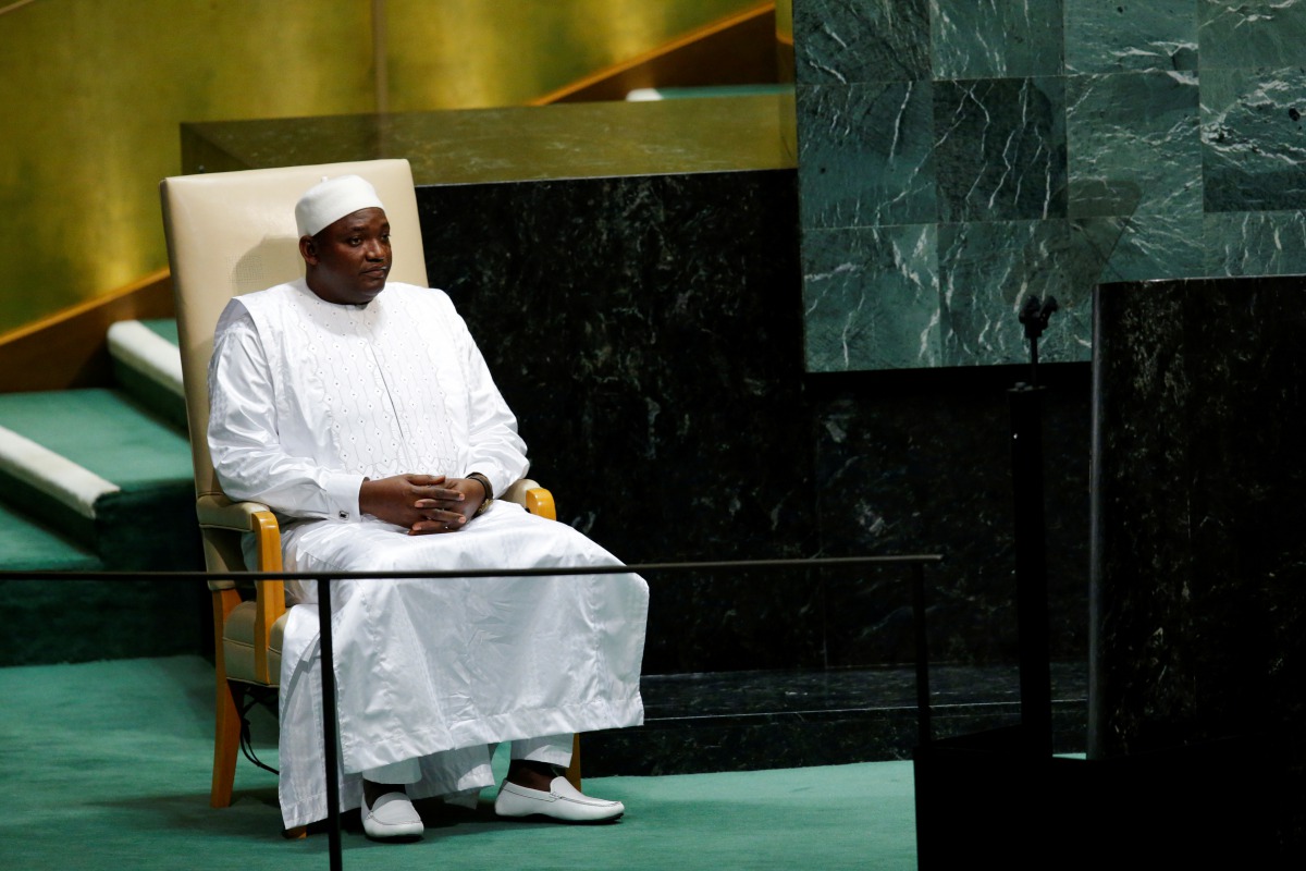 FILE PHOTO: Gambia's President Adama Barrow sits in the chair reserved for heads of state at U.N. headquarters in New York, U.S., September 25, 2018. REUTERS/Eduardo Munoz/File Photo

