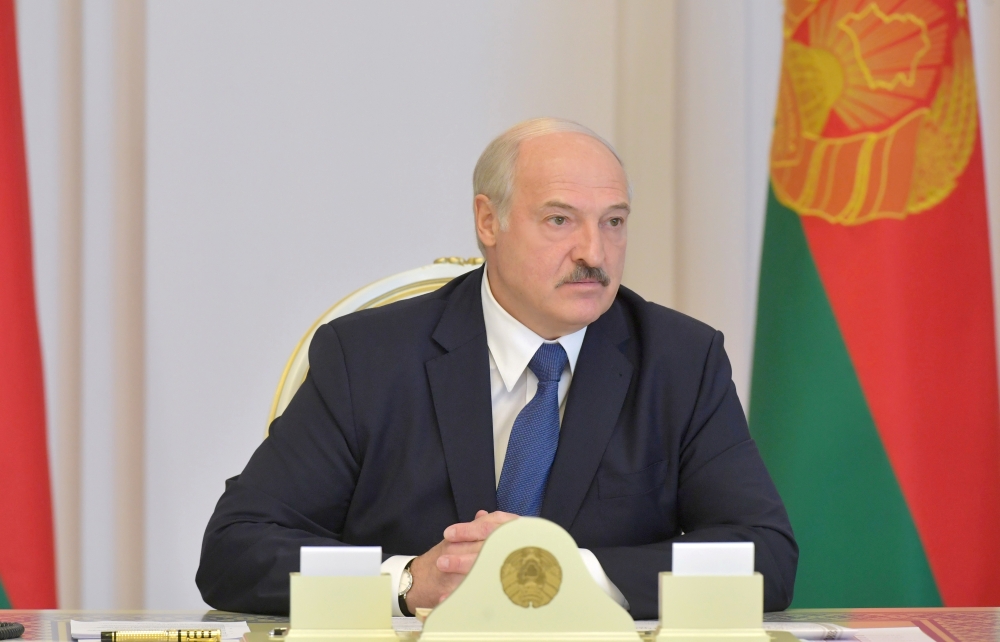 Belarusian President Alexander Lukashenko chairs a meeting with members of the Security Council in Minsk, Belarus August 18, 2020. Andrei Stasevich/BelTA/Handout 