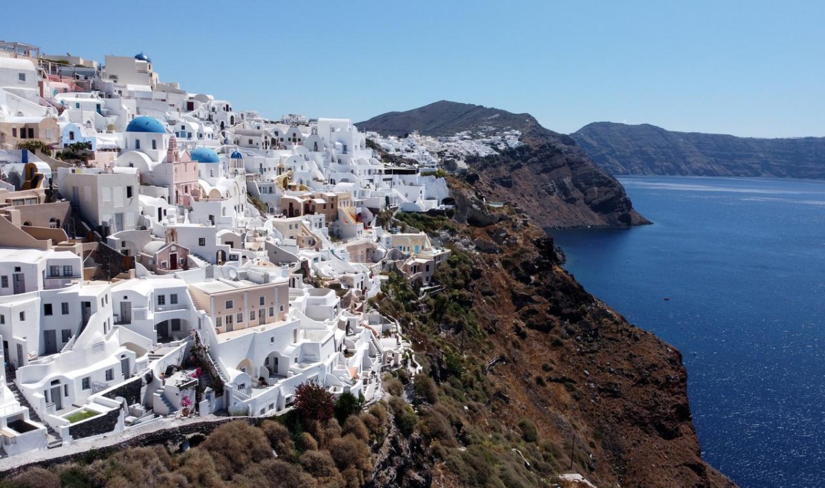 FILE PHOTO: A view general of Oia, following the coronavirus disease (COVID-19) outbreak, on the island of Santorini, Greece, May 8, 2020. Picture was taken with a drone. REUTERS/Alkis Konstantinidis
