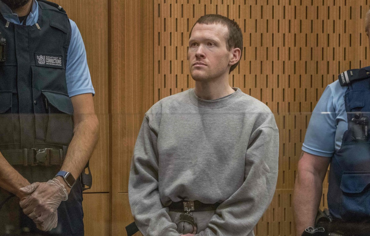 TOPSHOT - Australian white supremacist Brenton Tarrant attends his first day in court in Christchurch on August 24, 2020. / AFP / POOL / JOHN KIRK-ANDERSON
