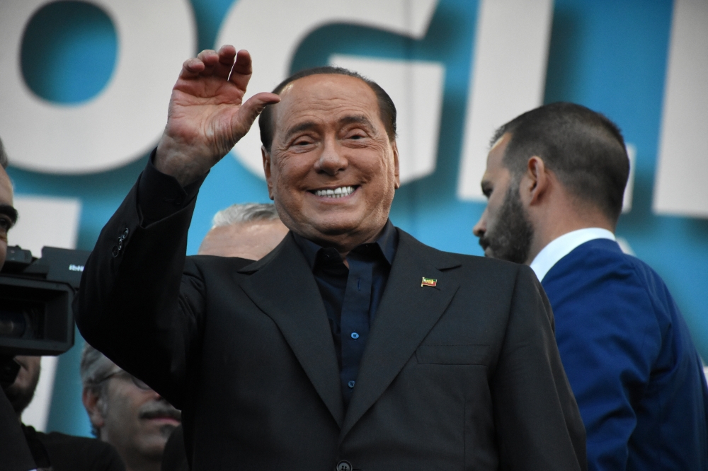 A file photo dated October 19, 2019 shows the leader of Forza Italia party, Silvio Berlusconi attending a far-right rally labelled 
