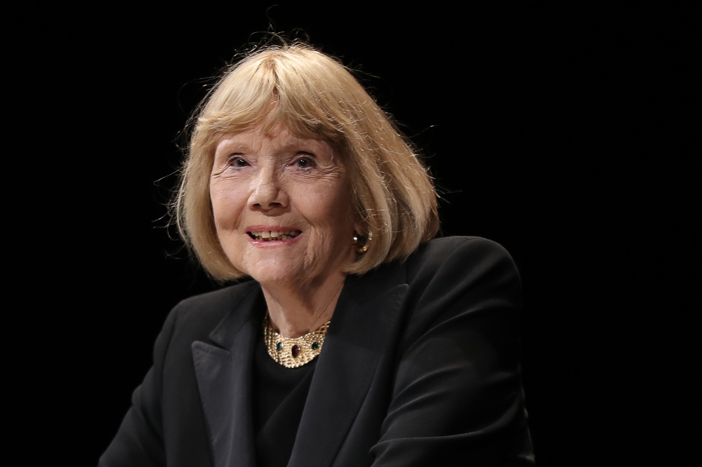 In this file photo taken on April 5, 2019 British actress Diana Rigg arrives to receive the Icon Award during the opening ceremony of the 2nd edition of the Cannes International Series Festival (Canneseries) at the Palais des Festival in Cannes, southern 