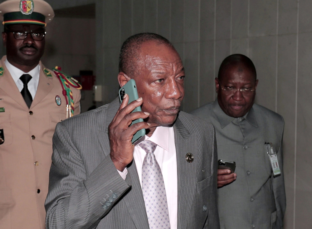 FILE PHOTO: Guinea President Alpha Conde arrives for an African Union summit meeting in Addis Ababa, Ethiopia, February 10, 2020. REUTERS/Tiksa Negeri