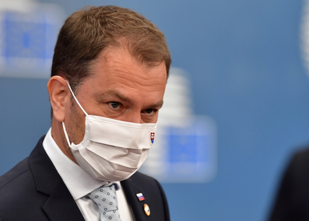 Slovak Prime Minister Igor Matovic arrives for the first face-to-face EU summit since the coronavirus disease (COVID-19) outbreak, in Brussels, Belgium July 17, 2020. John Thys/Pool via REUTERS/File Photo