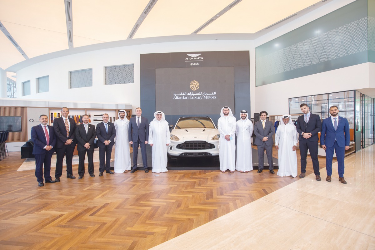 Omar Hussain Alfardan, President and CEO of Alfardan Group with other officials at the opening of the state-of-the-art showroom and aftersales facility for Aston Martin cars in Qatar.