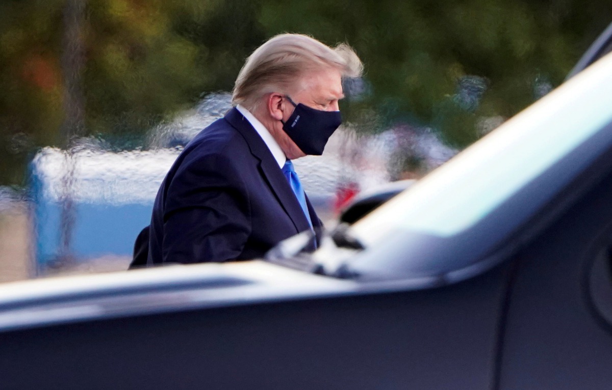 FILE PHOTO: U.S. President Donald Trump arrives at Walter Reed National Military Medical Center by helicopter after the White House announced that he 