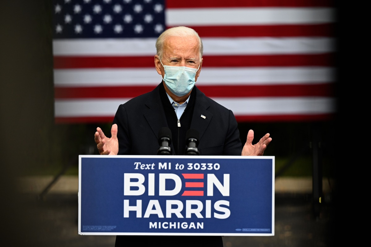 Democratic Presidential candidate and former US Vice President Joe Biden speaks during a campaign event in Grand Rapids, Michigan on October 2, 2020. Democratic presidential candidate Joe Biden said October 2, 2020 he has tested negative for Covid-19, thr
