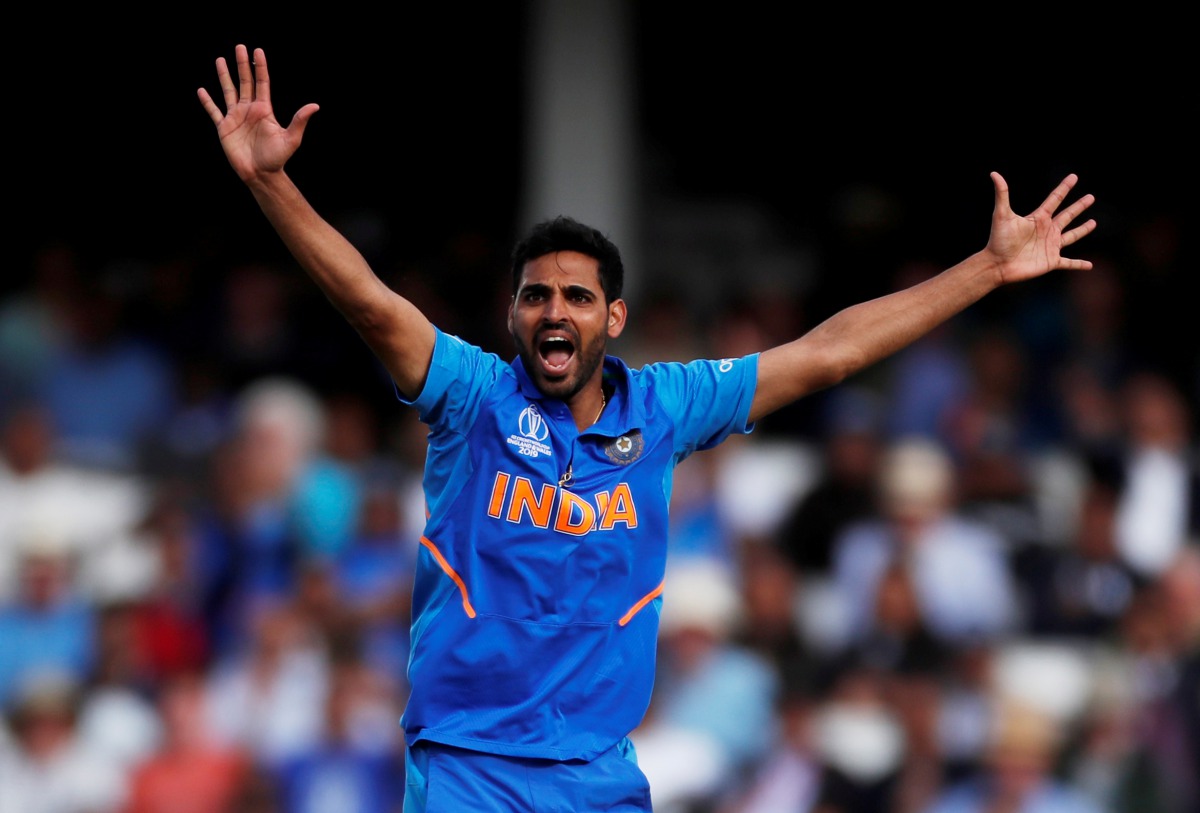FILE PHOTO: Cricket - ICC Cricket World Cup - India v Australia - The Oval, London, Britain - June 9, 2019 India's Bhuvneshwar Kumar celebrates taking the wicket of Australia's Steve Smith Action Images via Reuters/Paul Childs/File Photo
