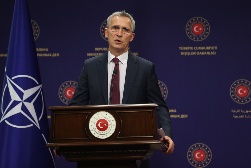 NATO Secretary General Jens Stoltenberg holds a joint press conference with Turkish Foreign Minister after their meeting at the Foreign Ministry building in Ankara, on October 05, 2020. / AFP / Adem ALTAN