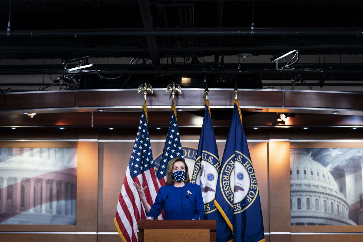 WASHINGTON, DC - OCTOBER 22: Speaker of the House Nancy Pelosi (D-CA) speaks during a news conference at the U.S. Capitol on October 22, 2020 in Washington, DC. Speaker Pelosi spoke about the latest coronavirus stimulus bill that did not pass in the Senat