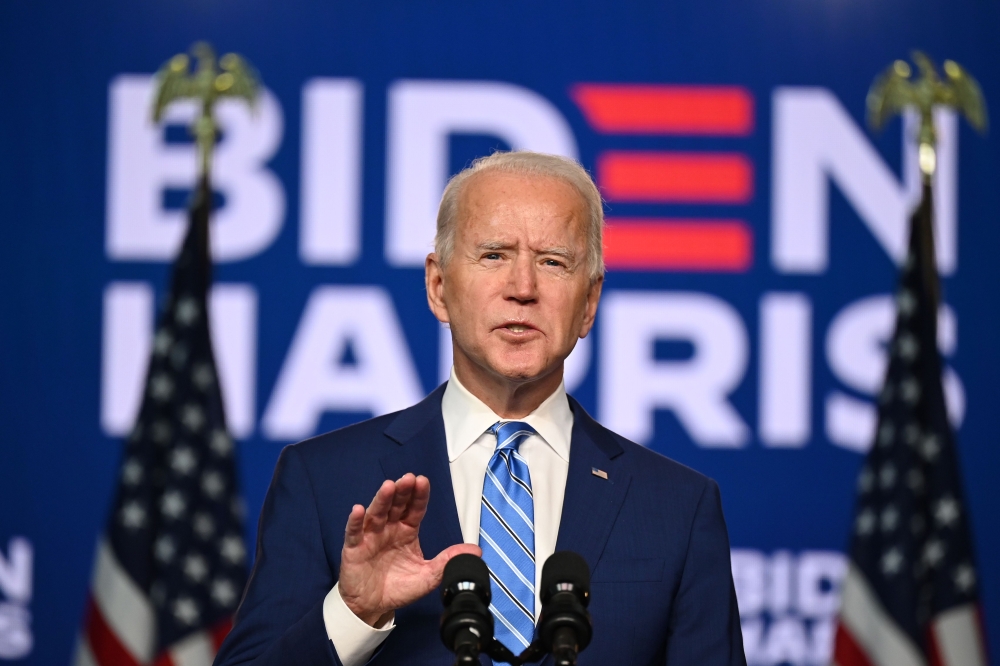  Democratic Presidential candidate Joe Biden speaks at the Chase Center in Wilmington, Delaware, on November 4, 2020. AFP / Jim Watson 