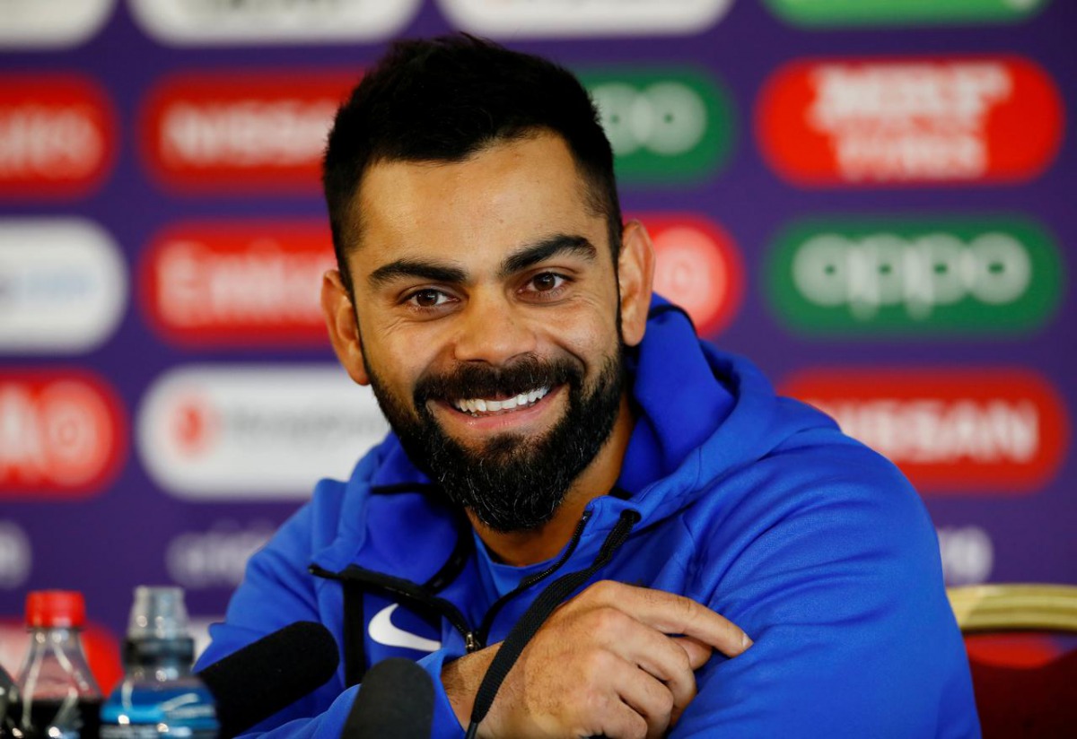 FILE PHOTO: Cricket - ICC Cricket World Cup Semi Final - India Press Conference - Old Trafford, Manchester, Britain - July 8, 2019 Virat Kohli during the press conference Action Images via Reuters/Jason Cairnduff/File Photo
