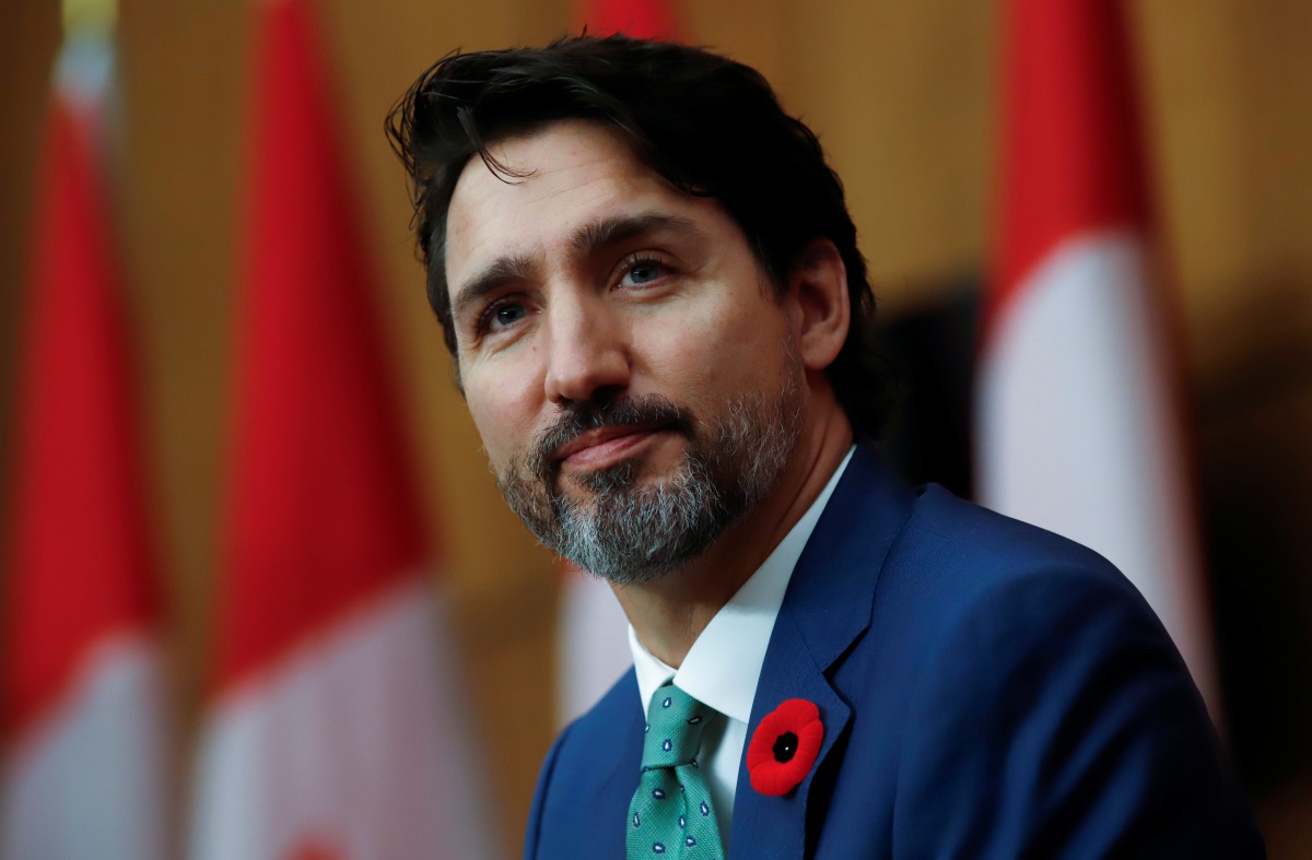 Canadian Prime Minister Justin Trudeau attends a news conference held to discuss the country's coronavirus disease (COVID-19) response in Ottawa, Ontario, Canada. November 6, 2020. REUTERS/Patrick Doyle
