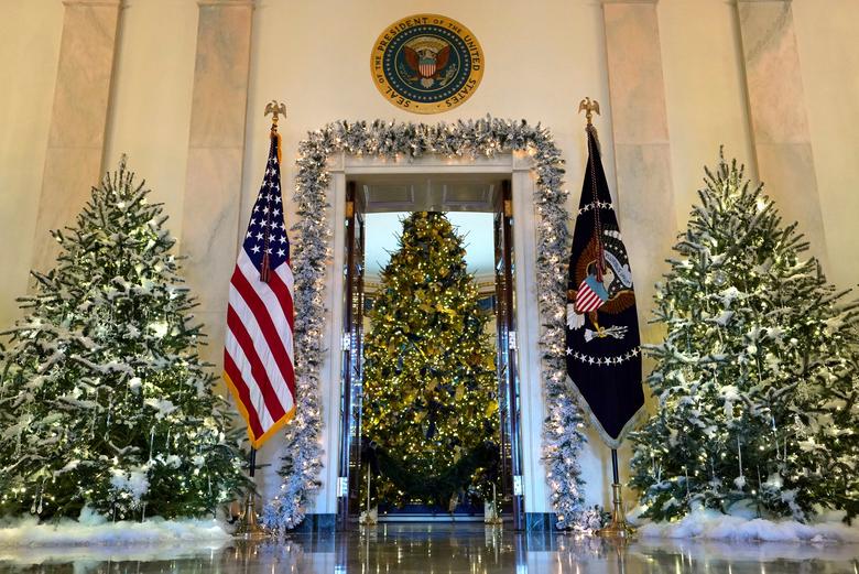 FILE PHOTO: The official White House Christmas tree is seen from the Cross Hall of the White House. REUTERS/Kevin Lamarque

