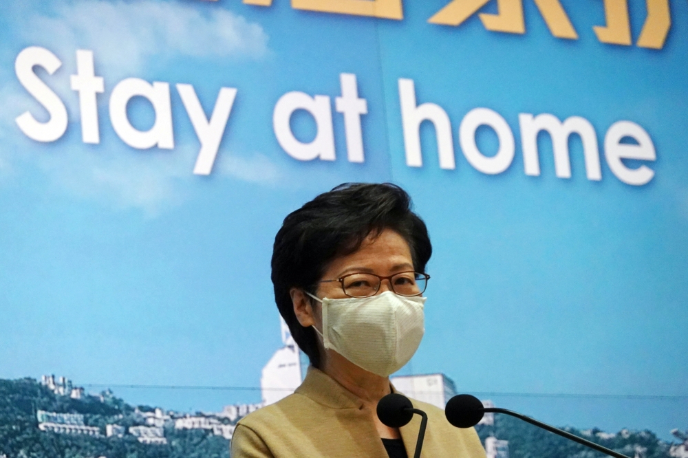 Hong Kong Chief Executive Carrie Lam attends a weekly news conference following a rise in coronavirus disease (COVID-19) cases in Hong Kong, China December 1, 2020. REUTERS/Joyce Zho