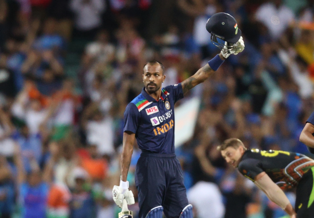 India's Hardik Pandya celebrates after the match... Reuters/Loren Elliott