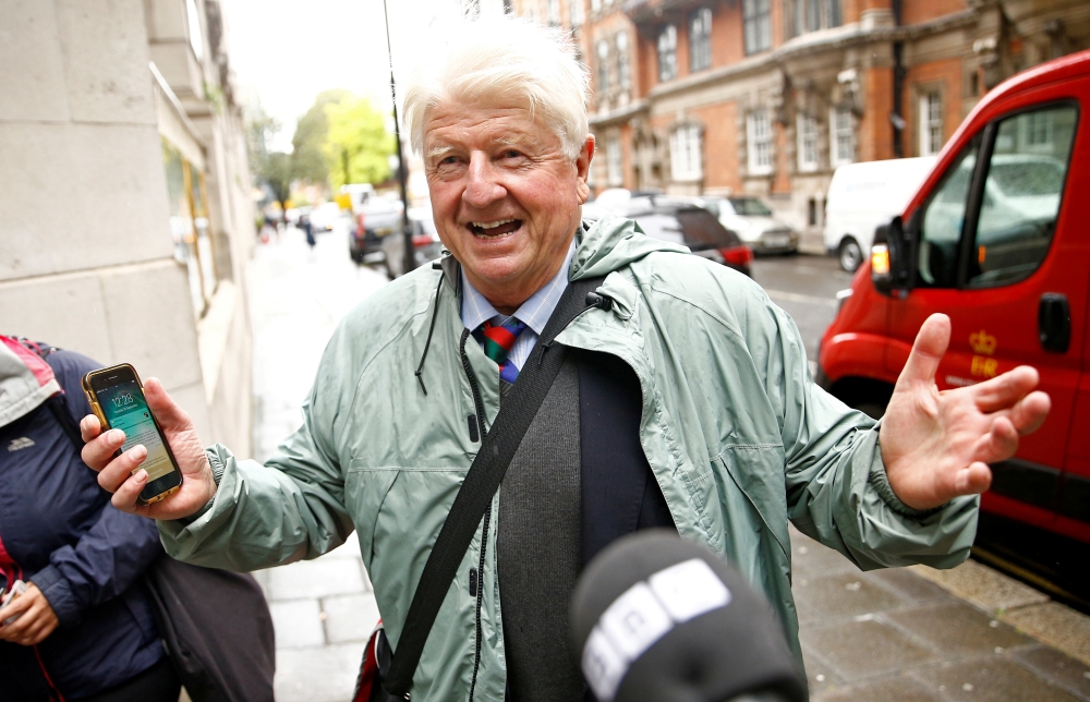 FILE PHOTO: Stanley Johnson, father of Britain's Prime Minister Boris Johnson, is seen in Westminster, in London, Britain September 24, 2019. REUTERS/Henry Nicholls