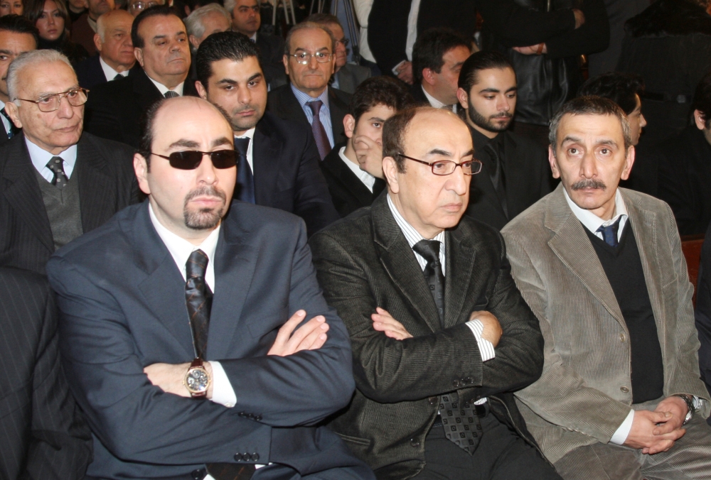 FILE PHOTO: (L-R) Lebanese musicians and composers Ousama Rahbani, Elias Rahbani and Ziad Rahbani attend the funeral of composer, musician and producer Mansour Rahbani in Beirut January 16, 2009. REUTERS/Mohamed Azakir/File Photo
