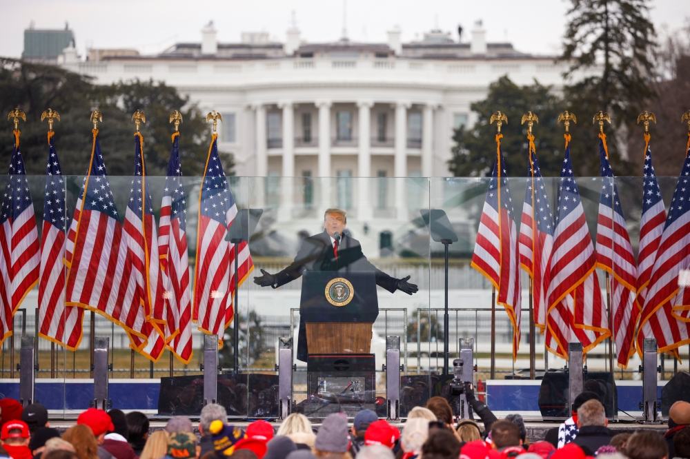 U.S. President Donald Trump gestures as he speaks during a rally to contest the certification of the 2020 U.S. presidential election results by the U.S. Congress, in Washington, U.S, January 6, 2021. REUTERS/Jim Bourg