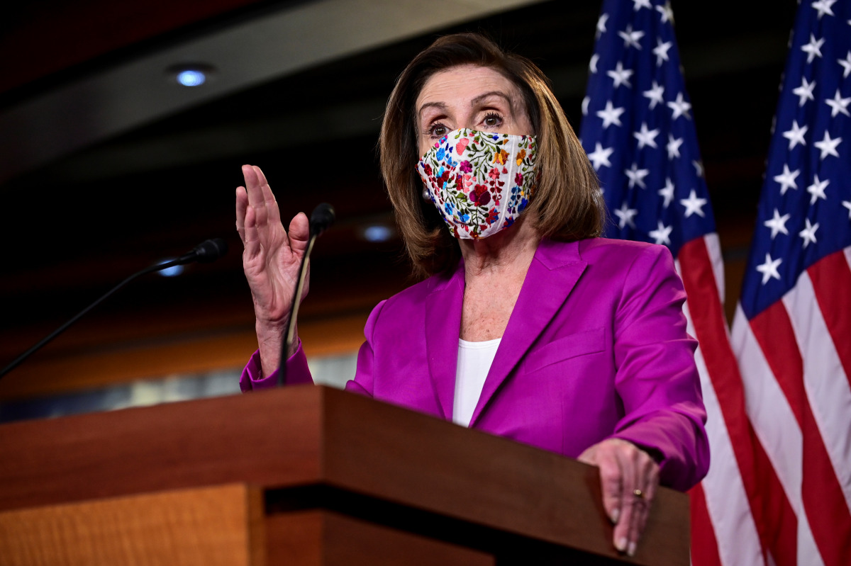 U.S. House Speaker Nancy Pelosi (D-CA) speaks to reporters a day after supporters of U.S. President Donald Trump occupied the Capitol, during a news conference in Washington, U.S., January 7, 2021. REUTERS/Erin Scott