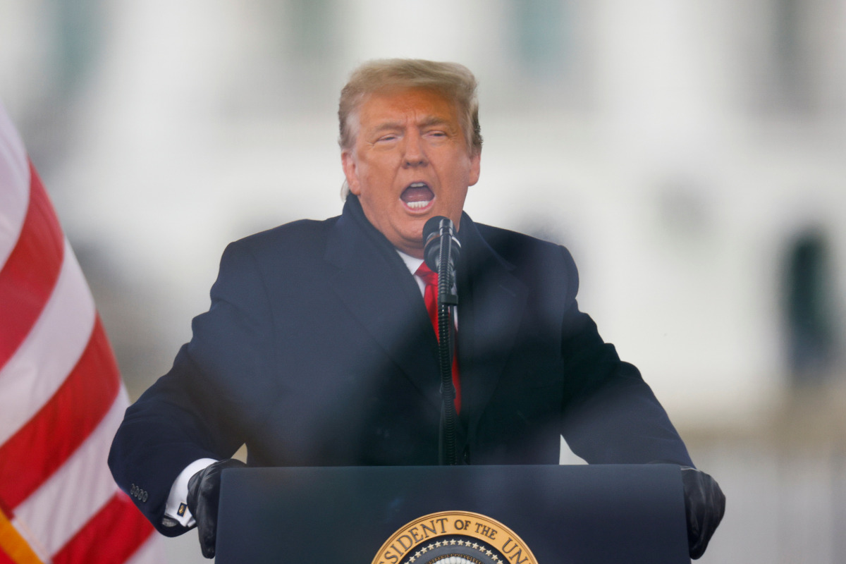 FILE PHOTO: U.S. President Donald Trump speaks during a rally to contest the certification of the 2020 U.S. presidential election results by the U.S. Congress, in Washington, U.S, January 6, 2021. REUTERS/Jim Bourg/File Photo
