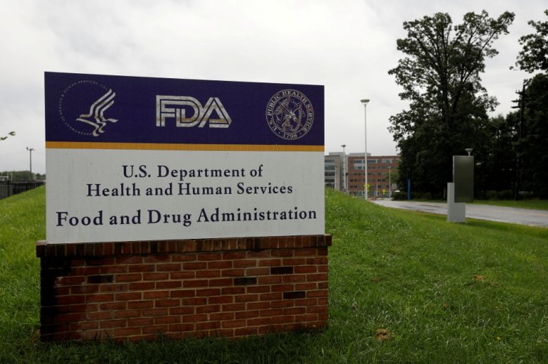 Signage is seen outside of the Food and Drug Administration (FDA) headquarters in White Oak, Maryland, U.S., August 29, 2020. REUTERS/Andrew Kelly/File Photo
