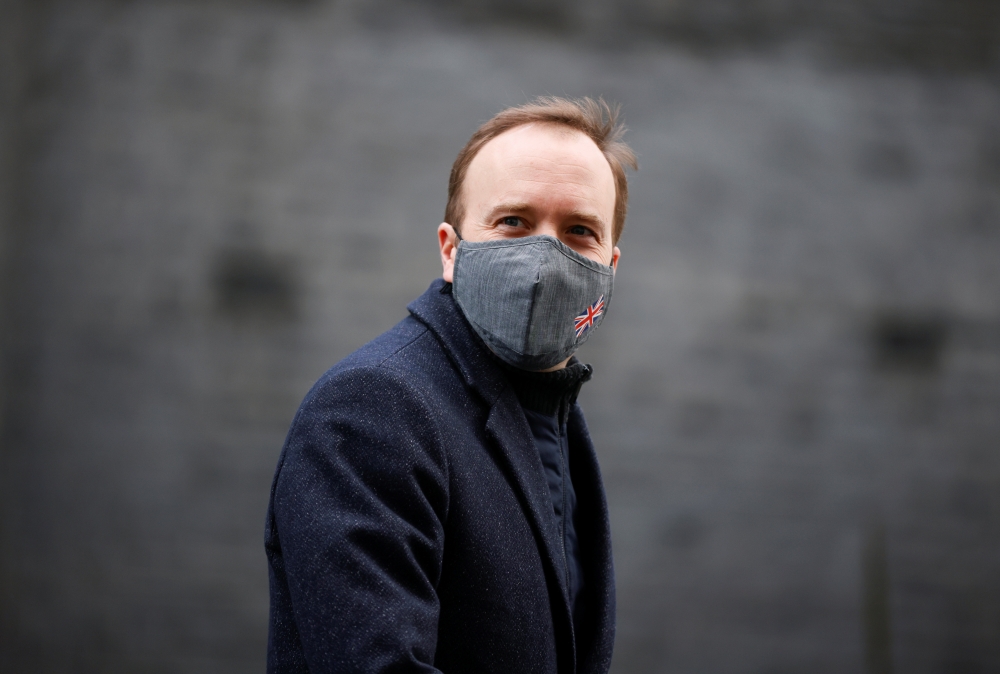 Britain's Health Secretary Matt Hancock leaves Downing Street, in London, Britain, January 6, 2021. Reuters/John Sibley
