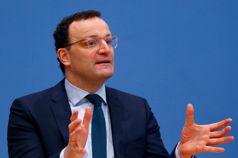 German Health Minister Jens Spahn speaks during a news conference, amid the spread of the coronavirus disease (COVID-19), in Berlin, Germany, January 22, 2021. REUTERS/Fabrizio Bensch/Pool