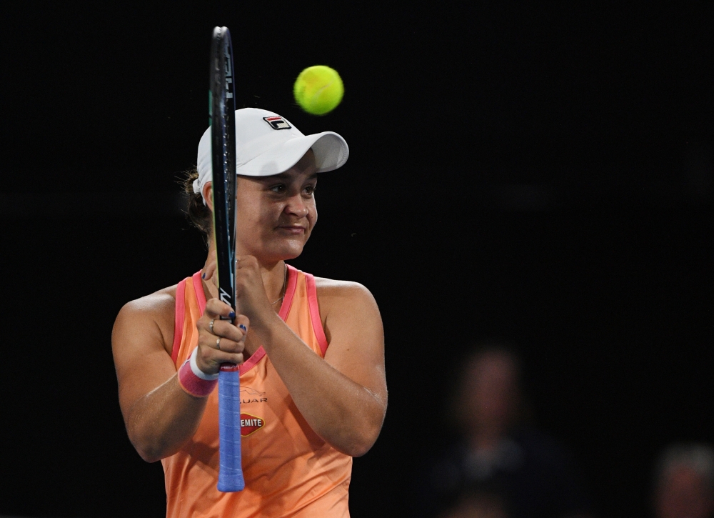 January 29, 2021 Australia’s Ashleigh Barty reacts during her match against Romania’s Simona Halep REUTERS/Morgan Sette