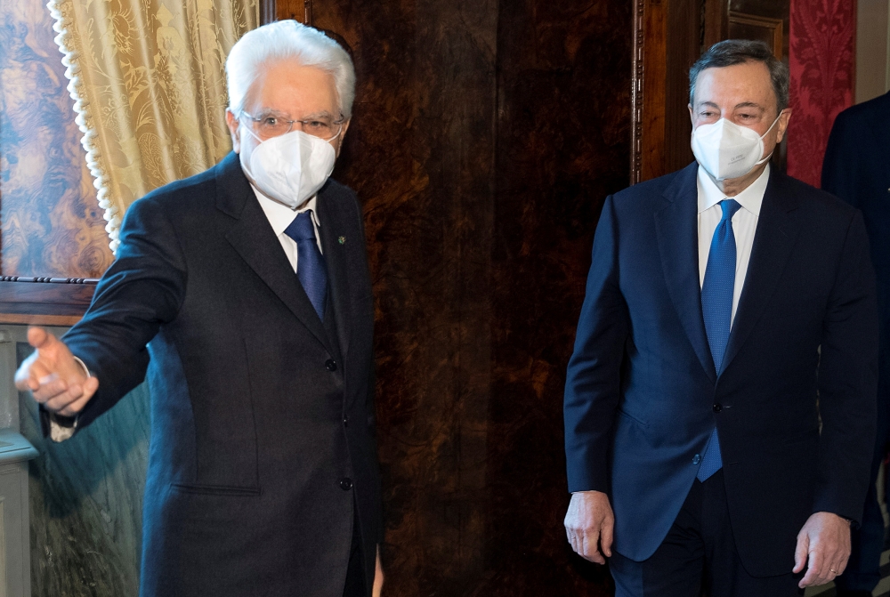 Former European Central Bank President Mario Draghi meets with Italian President Sergio Mattarella at the Quirinale Palace in Rome, Italy February 3, 2021. Francesco Ammendola