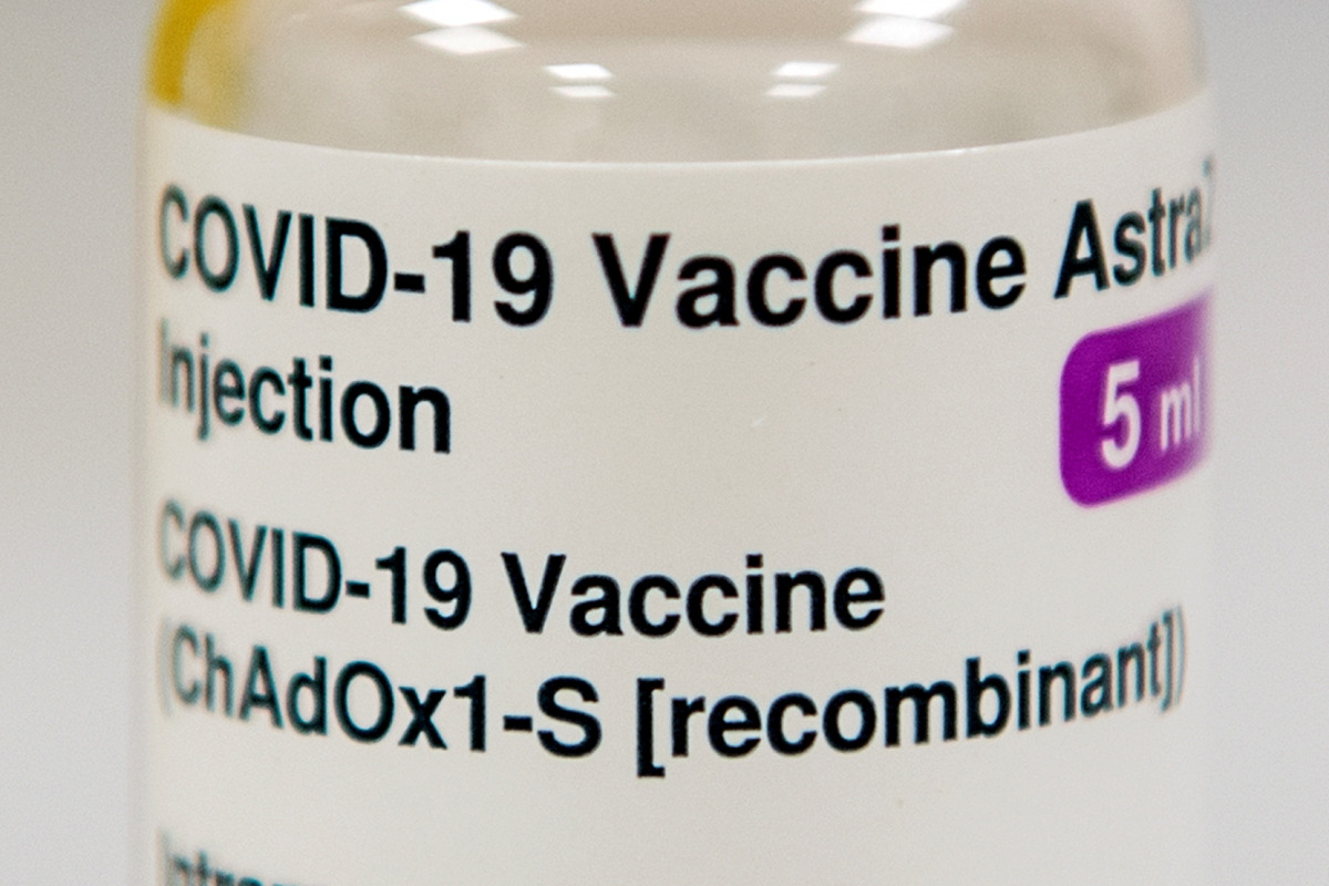 FILE PHOTO: A vial of the Oxford University/Astrazeneca COVID-19 vaccine is seen at the Lochee Health Centre in Dundee, Scotland, Britain January 4, 2021. Andy Buchanan/Pool via REUTERS//File Photo
