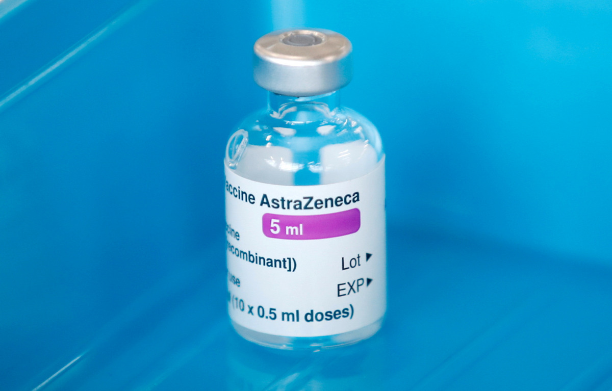 A vial of the Oxford-AstraZeneca COVID-19 vaccine is seen at Basingstoke Fire Station, in Basingstoke, Britain February 4, 2021. REUTERS/Peter Cziborra
