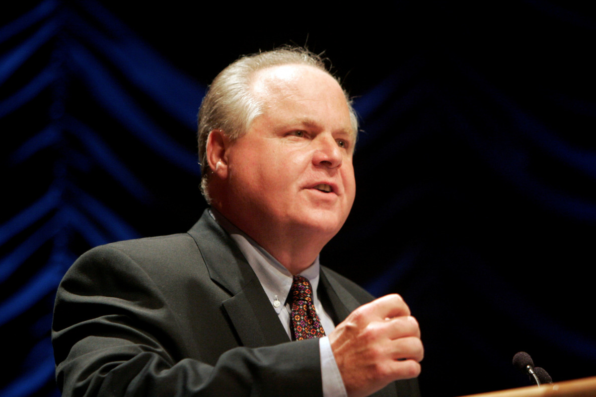 FILE PHOTO: Radio show host Rush Limbaugh speaks at a forum hosted by the Heritage Foundation, on the similarities between the war on terrorism and the television show 
