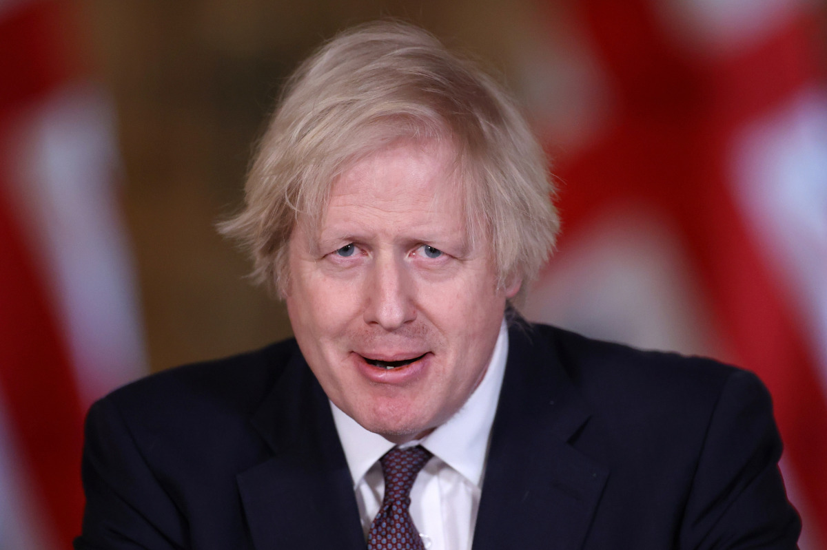 Britain's Prime Minister Boris Johnson holds a virtual news conference at 10 Downing Street, amid the coronavirus disease (COVID-19) outbreak, in London, Britain, March 8, 2021. REUTERS/Hannah Mckay/Pool

