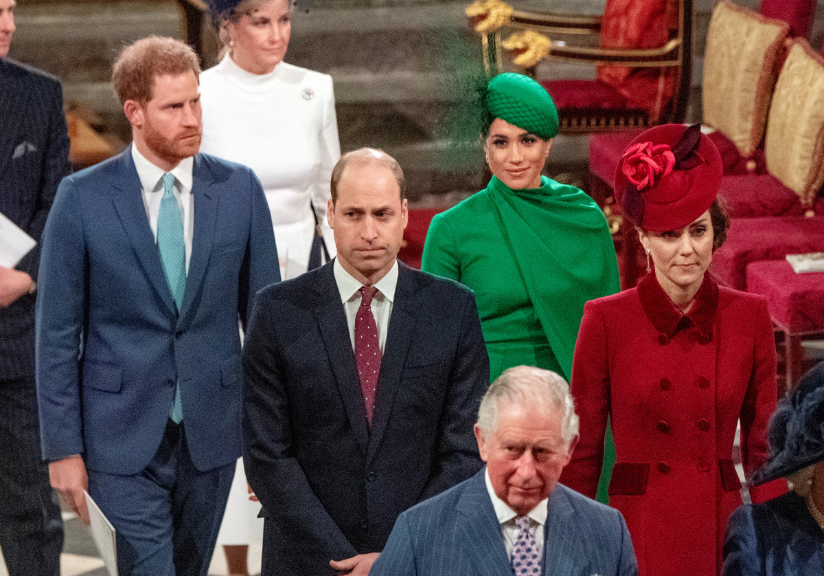 FILE PHOTO: Britain's Prince Charles, Prince William and Catherine, Duchess of Cambridge, Prince Harry and Meghan, Duchess of Sussex attend the annual Commonwealth Service at Westminster Abbey in London, Britain March 9, 2020. Phil Harris/Pool via REUTERS