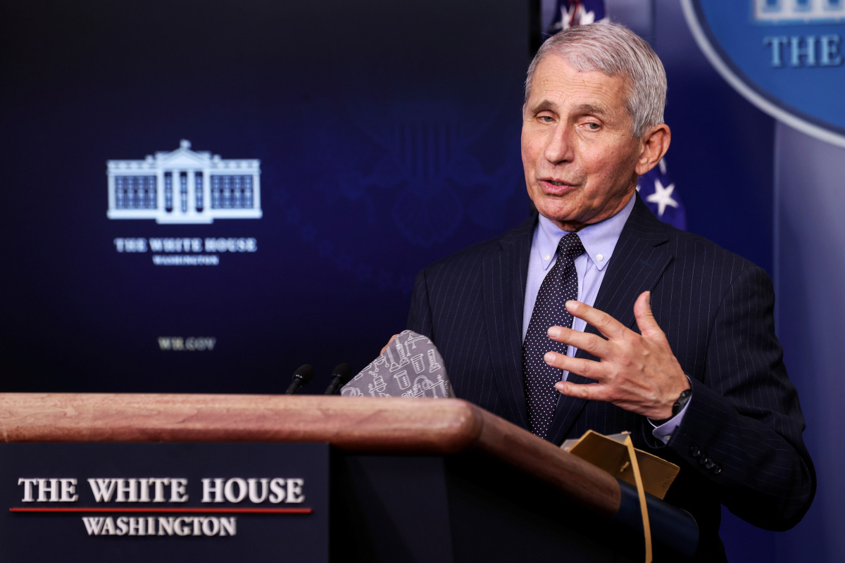 FILE PHOTO: NIH National Institute of Allergy and Infectious Diseases Director Anthony Fauci addresses the daily press briefing at the White House in Washington, U.S. January 21, 2021. REUTERS/Jonathan Ernst/File Photo
