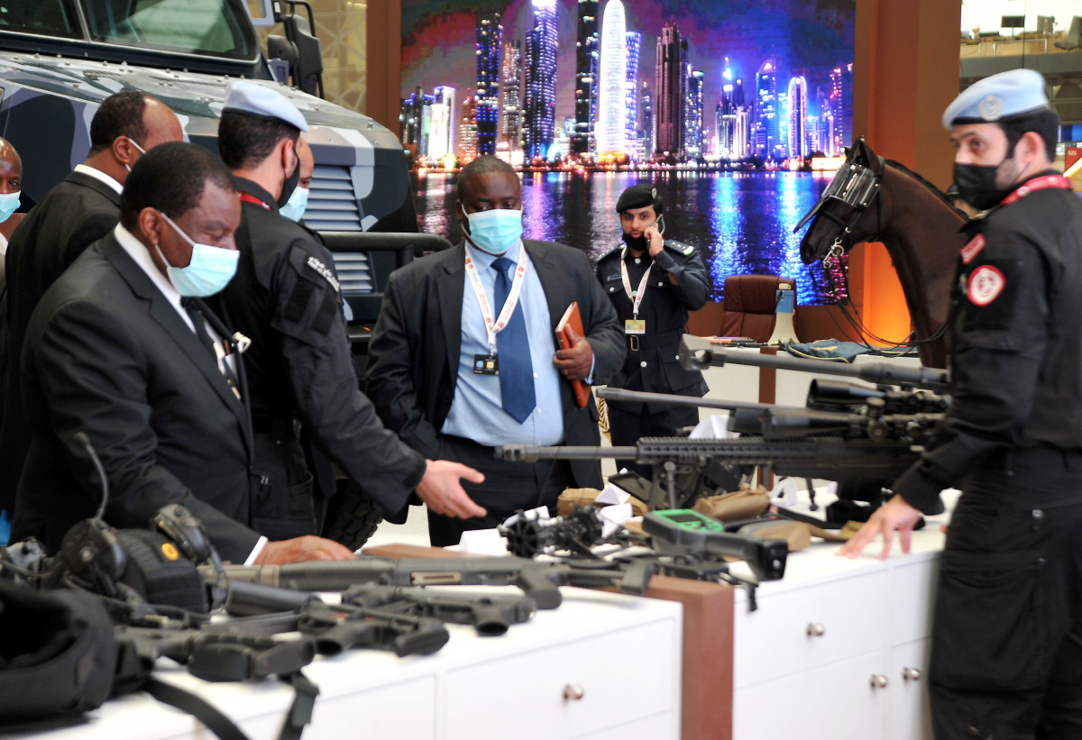 Internal security and civil defence equipment on display at the Milipol Qatar 2021, at DECC, yesterday. Pic: Abdul Basit / The Peninsula 