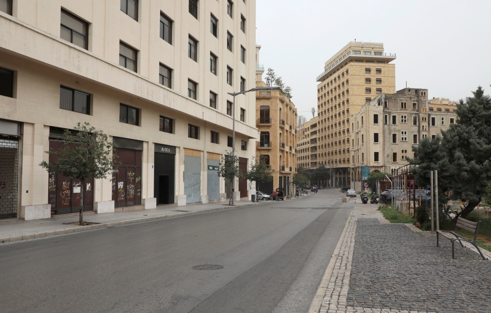 A view shows an empty street near the government palace in downtown Beirut, Lebanon March 23, 2021. Reuters/Mohamed Azakir
