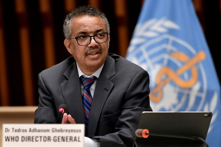 World Health Organization (WHO) Director-General Tedros Adhanom Ghebreyesus attends a news conference in Geneva Switzerland July 3, 2020. Fabrice Coffrini/Pool via REUTERS//File Photo
