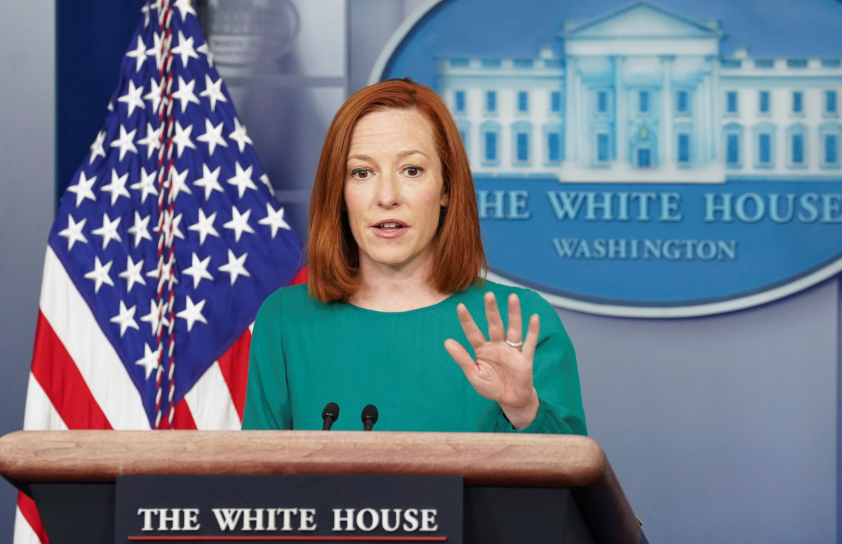 White House press secretary Jen Psaki speaks during a briefing at the White House in Washington, U.S., April 6, 2021. REUTERS/Kevin Lamarque ????
