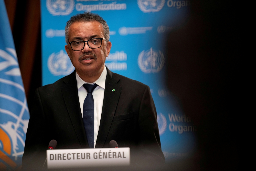 Tedros Adhanom Ghebreyesus, Director General of the World Health Organization (WHO) speaks during the opening of the 148th session of the Executive Board on the coronavirus disease (COVID-19) outbreak in Geneva, Switzerland, January 18, 2021. Christopher 