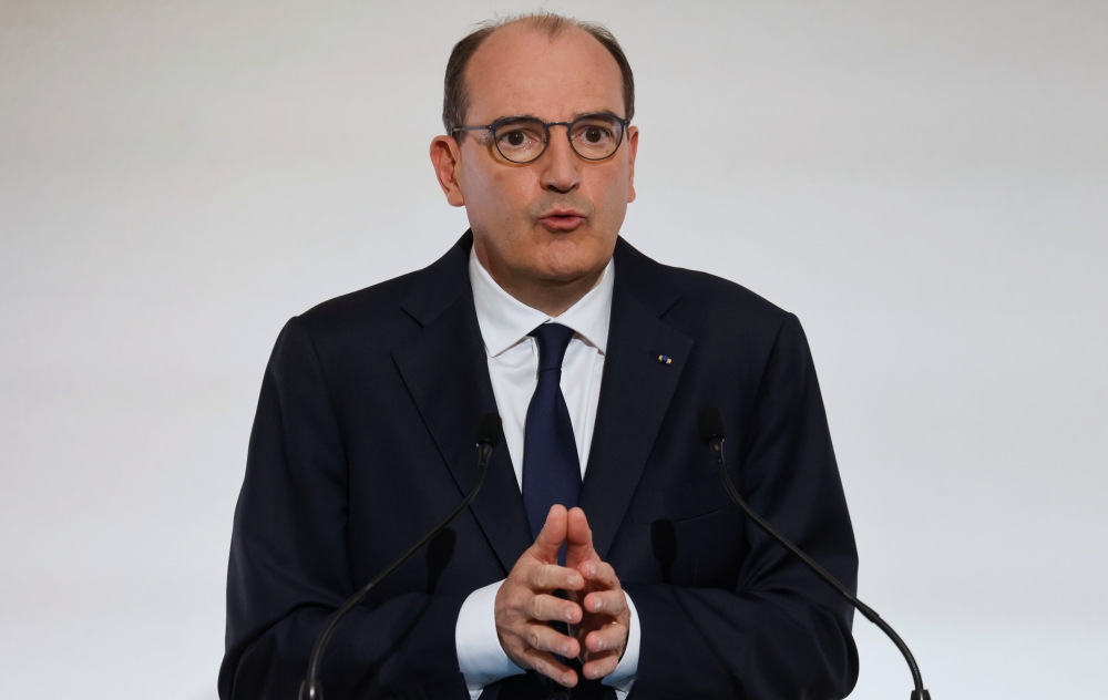 French Prime Minister Jean Castex speaks as he holds a news conference on the government strategy for the ongoing coronavirus disease (COVID-19) pandemic, Paris, France, April 22, 2021. Ludovic Marin/Pool via Reuters