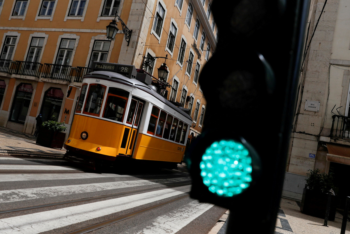 FILE PHOTO: A tram is seen amid the coronavirus pandemic in downtown Lisbon, Portugal, May 11, 2021. REUTERS/Pedro Nunes/File Photo
