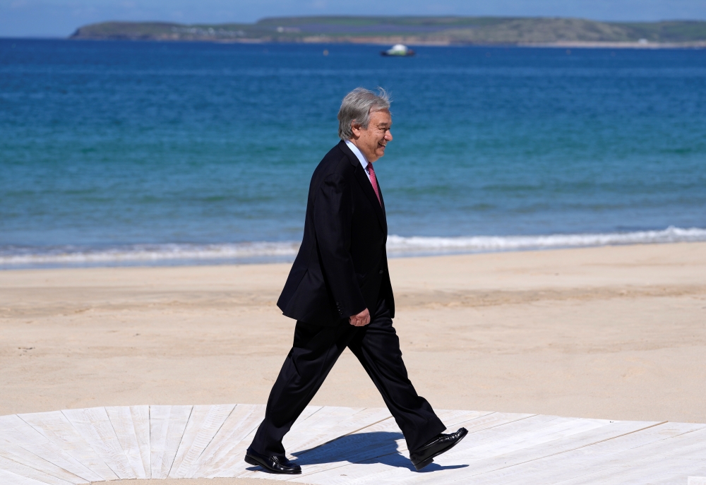 United Nations Secretary General Antonio Guterres arrives for the G7 summit in Carbis Bay, Cornwall, Britain, June 12, 2021. Kirsty Wigglesworth/Pool via REUTERS