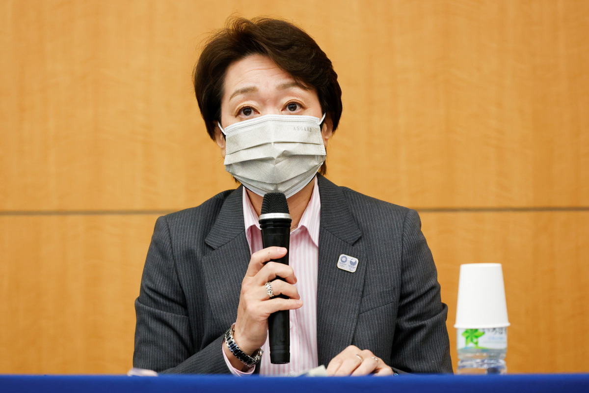 Seiko Hashimoto, President of Tokyo 2020 speaks during a news conference after attending a five-party meeting at Harumi Island Triton Square Tower Y in Tokyo, Japan June 21, 2021. Rodrigo Reyes Marin/Pool via REUTERS
