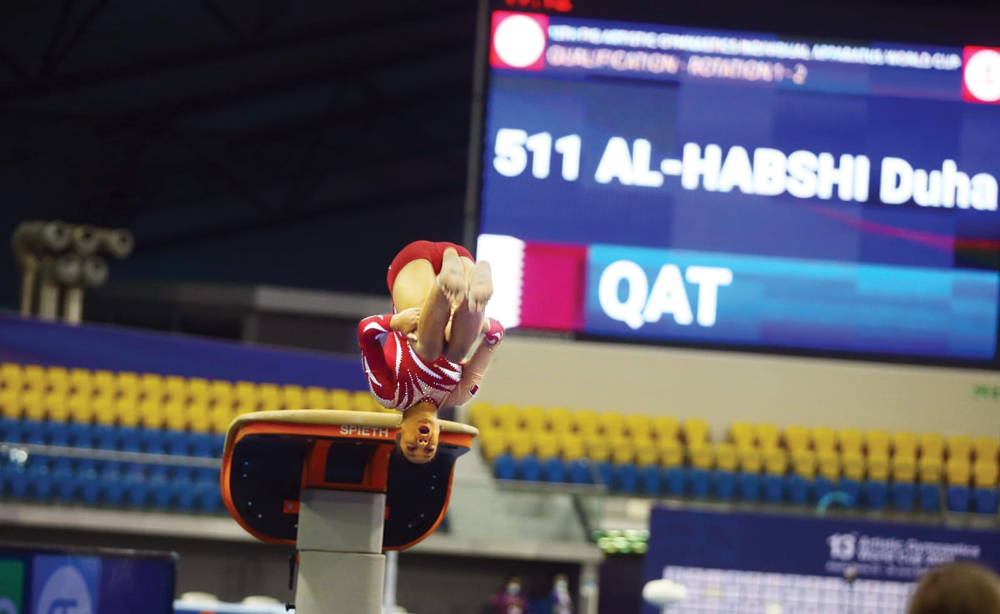 Qatar’s Duha Al Habshi in action at the women’s vault final qualifying round as  the 13th FIG Artistic Individual Apparatus World Cup kicked off yesterday. 