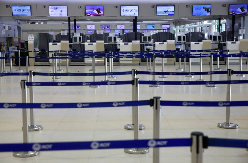 The AirAsia counter is closed as lockdown and travel restrictions are imposed to curb the spread of the coronavirus disease (COVID-19) at Don Muang Airport in Bangkok, Thailand, July 12, 2021. REUTERS/Soe Zeya Tun