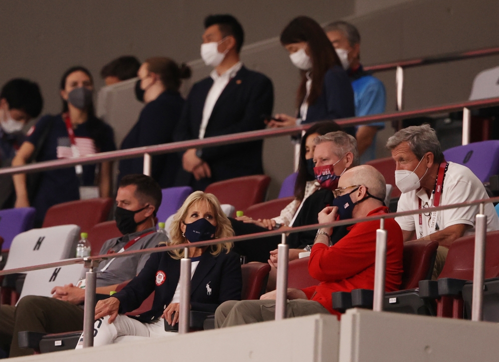 US first lady Jill Biden is seen in the stand during the match (REUTERS/Molly Darlington)