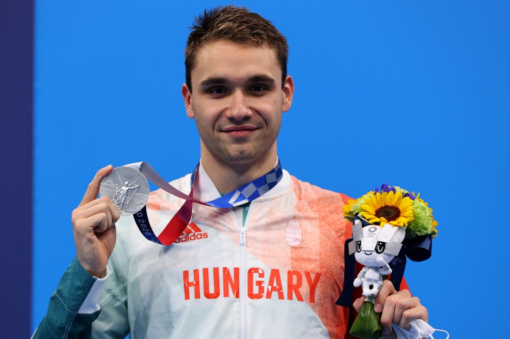 Kristof Milak of Hungary with his silver medal REUTERS/Marko Djurica
